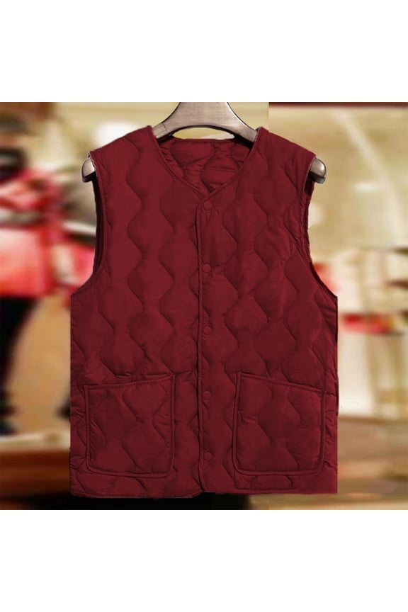 Womens Plus Size Quilted Vest Thin Sleeveless Puffer Jacket Lightweight V Neck Ladies Button Down Waistcoat with Pocket Wine 2XL