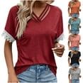 thumbnail image 1 of Fanxing Womens Plus Size T-Shirts Criss Cross V Neck Tshirts Dressy Casual Lace Trim Short Sleeve Summer Tops Gray,S, 1 of 8
