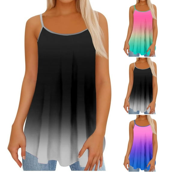 Fanxing Womens Plus Size Tank Top Under $8 Trendy Tie Dye Graphic Tees Loose Fit Flowy Beach Shirts Sleeveless Summer Tops Black,L