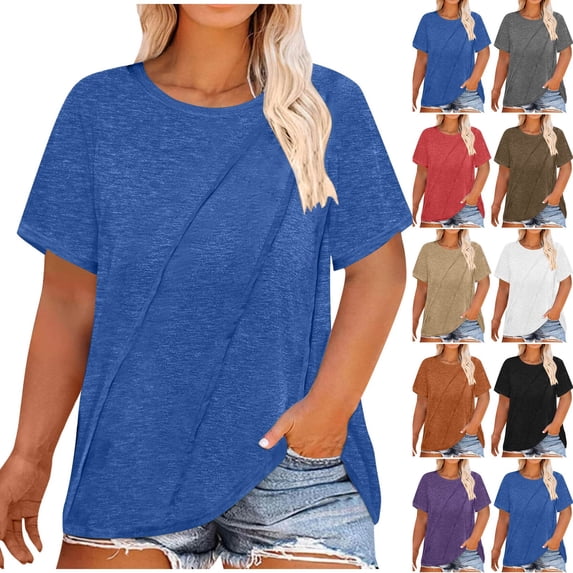 Fanxing Womens Plus Size Tops Basic Solid Short Sleeve T Shirts Crewneck Tunic Blouses Gray (Women's Plus Large)