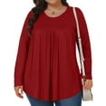 thumbnail image 1 of Fanxing Womens Plus Size Tops Fall Long Sleeve Flowy Shirts Overzied Casual Crewneck Pleated Tunic Blouse Red 5XL, 1 of 7