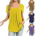 thumbnail image 1 of Fanxing Womens Plus Size Tops Fashion Pleated Tunics Blouses Loose Fit Square Neck Short Sleeve Shirts Summer Dressy Casual T Shirts Purple,XXL, 1 of 4