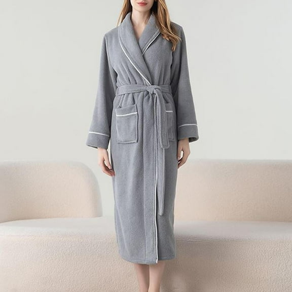 Fanxing Womens Plush Fleece Robe, Cozy Warm Shawl Collar Bathrobe Fuzzy Female Classic Spa Robe With Pockets Blue M