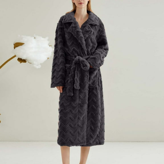 Fanxing Womens Plush Long Robes Extra Thick Fleece Flannel Bathrobes Winter Warm Textured Sherpa Spa Shaggy for Men Women Dark Gray L