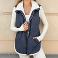 thumbnail image 1 of Fanxing Womens Puffer Drawstring Vests Stand Collar Sleeveless Fleece Jacket Winter Warm Quilted Zip Up Outwear with Pocket Navy 2XL, 1 of 9