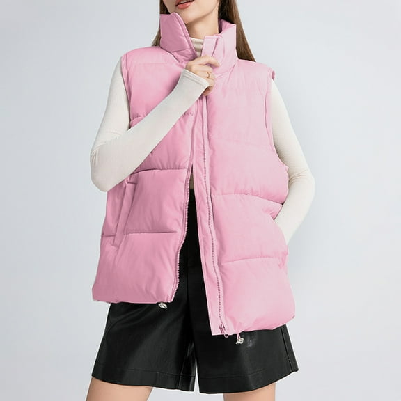Fanxing Womens Puffer Vest Sleeveless Winter Quilted Jackets Zip Up Coats Stand Collar Padded Outerwear with Pocket Pink L