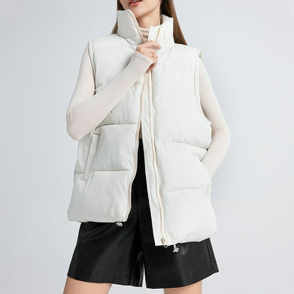 Fanxing Womens Puffer Vest Sleeveless Winter Quilted Jackets Zip Up Coats Stand Collar Padded Outerwear with Pocket White M