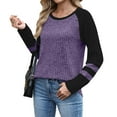 thumbnail image 1 of Fanxing Womens Pullover Sweaters Color Block Crewneck Knit Tunic Tops Cozy Soft Long Sleeve Jumper Tops Purple 2XL, 1 of 4