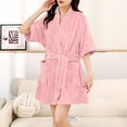 thumbnail image 1 of Fanxing Womens Short Plush Robes Half Sleeve Thick Soft Absorbent Bathrobe Cozy Warm Fuzzy Fleece Shower Robe with Belt and Pockets Pink Free Size, 1 of 6