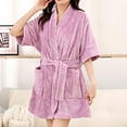 thumbnail image 1 of Fanxing Womens Short Plush Robes Half Sleeve Thick Soft Absorbent Bathrobe Cozy Warm Fuzzy Fleece Shower Robe with Belt and Pockets Purple Free Size, 1 of 9