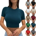thumbnail image 1 of Fanxing Womens Short Sleeve T Shirts Basic Summer 2025 Workout Tops Crew Neck Gym Crop Tops Trendy Y2K Clothes Wine,M, 1 of 6