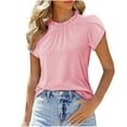 thumbnail image 1 of Fanxing Womens Short Sleeve T-Shirts Dressy Casual Ruched Short Sleeve Tees Ruffle Hem Summer Tops Pink,S, 1 of 8