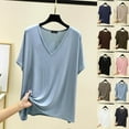 thumbnail image 1 of Fanxing Womens Short Sleeve T Shirts Under $10 Comfy V Neck Tees Shirt Loose Fit Pajamas Tops Pjs Tshirts White,Free Size, 1 of 4