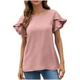 thumbnail image 1 of Fanxing Womens Short Sleeve Tshirts Ruffles Sleeve Summer Tops 3D Textured Tees Shirts Pink,L, 1 of 7