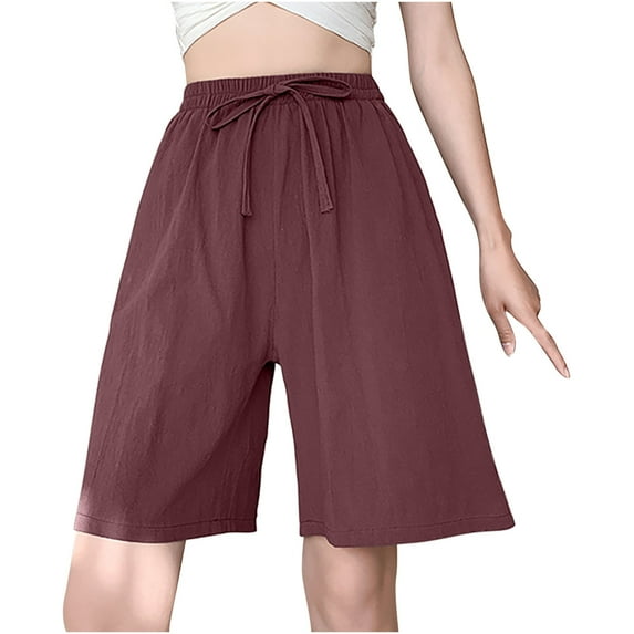 Fanxing Womens Shorts Cotton High Elastic Waisted Elastic Waist Straight-leg Bermuda Shorts Wide Leg Short Pants