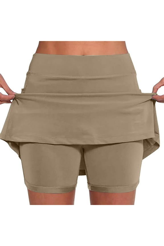 Womens Skorts with Pockets Tummy Control Plus Size Skorts for Women High Waist Athletic Sports Pants Skirt Casual Shorts Small( 4 ) Brown