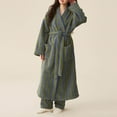 thumbnail image 1 of Fanxing Womens Striped Plush Robes Fleece Soft Fluffy Bathrobe Fuzzy Cozy Winter Warm Shower Spa House Coat Long Robe Green XL, 1 of 4