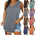 thumbnail image 1 of Fanxing Womens Summer Tank Tops Dressy Casual V Neck Tunic Blouses Flowy Sleeveless T-Shirt Blue,S, 1 of 8