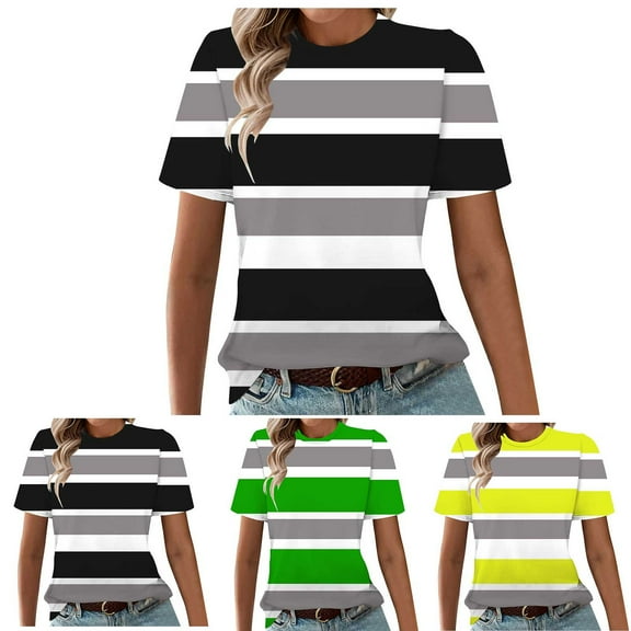 Fanxing Womens Summer Tops Trendy Graphic Tees Round Neck Short Sleeve Tee Shirt Loose Fit Top Yellow,M