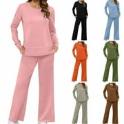 Fanxing Womens Sweat Suits And Jogger Sets With Pockets Women Plus Size Oversized Dressy Pant Suits 3/4 Sleeve Tunic Tops 2 Piece Sweatsuits Lounge Matching Sets New Year's Eve Deals