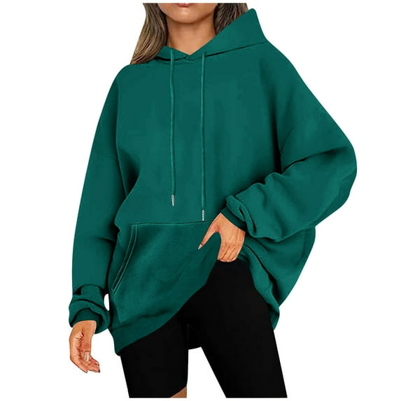 Fanxing Womens Sweatshirts & Hoodies Oversized Drawstring Fall Pullover Casual Solid Long Sleeve Trendy Loose Plus Size Hooded Sweatshirt Multicolor 4XL