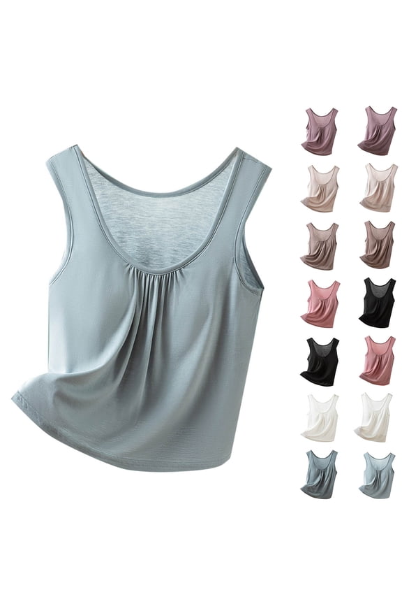 Womens Tank Tops with Built in Bra Summer Basic Padded Yoga Shirt Shelf Bras Workout Camisole Casual Modal Undershirt Pink,L