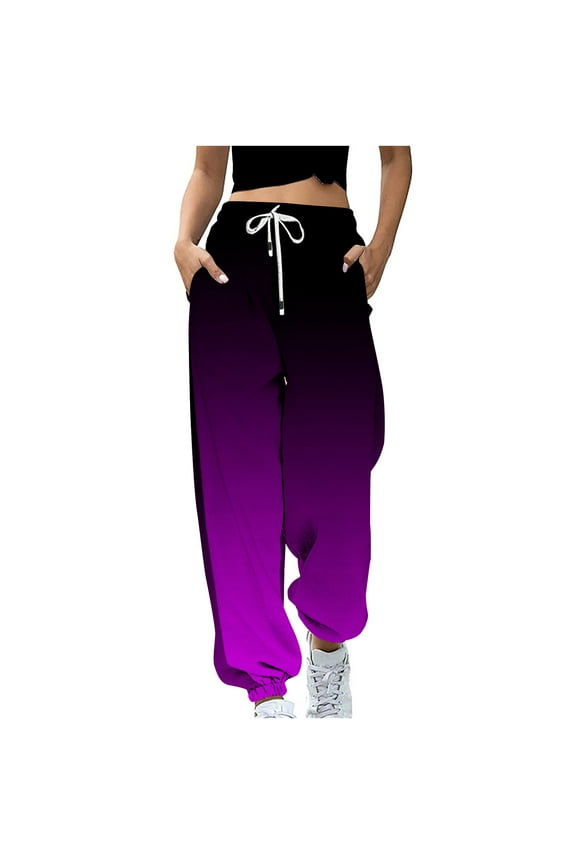 Womens Tie Dye Joggers, Women Elastic Waist Sweatpants Graphic Yoga Workout Jogger Pants Purple,S