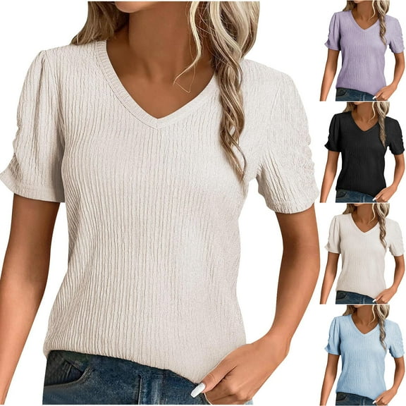Fanxing Womens Tops Summer 2025 Short Sleeve Casual Shirts Fashion Loose Fit Clothes Beige,XL
