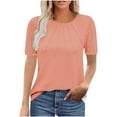 thumbnail image 1 of Fanxing Womens Trendy Front Pleated Tunic Tops Summer Crewneck Short Sleeve T-Shirt Comfort Curvy Tees Shirts Lace Raglan Sleeve with Pleats Orange,XL, 1 of 8