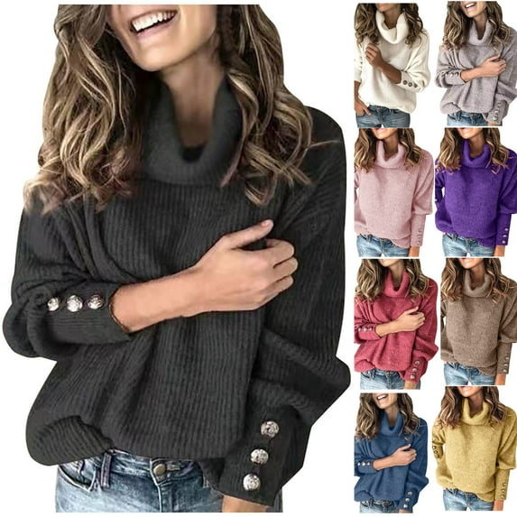 Fanxing Womens' Turtleneck Long Sleeve Cable Knit Sweaters Fall Pullover Sweater Mock Neck Long Sleeve Loose Casual Chunky Checked Knit Winter Sweaters Jumper Tops Pink,M