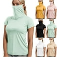 thumbnail image 1 of Fanxing Womens Turtleneck Short Sleeve Face Mask Tops Casual Loose Fitting Blouses Plain T-Shirts Women's Athletic Base Layers Green,XXL, 1 of 8