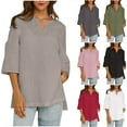 thumbnail image 1 of Fanxing Womens V Neck Linen Shirt 3/4 Sleeve Shirts Solid Color Comfy Tops Summer Casual Dressy Tunic Blouses Khaki,S, 1 of 8