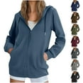 thumbnail image 1 of Fanxing Womens Waffle Hoodies Jacket Casual Zip Up Long Sleeve Drawstring Track Sweatshirt Coat with Pocket 2025 Blue L, 1 of 7