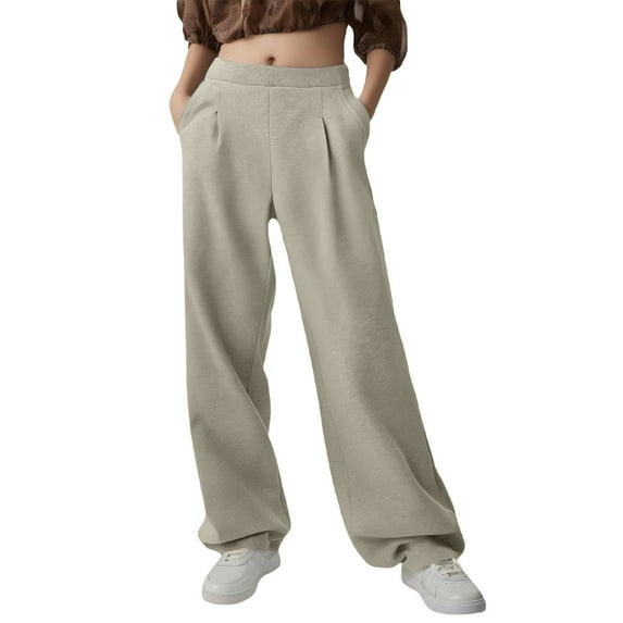 Fanxing Womens Wide Leg Pants High Waisted Golf Work Sweatpants Loose Running Athletic Trousers with Pockets Khaki S
