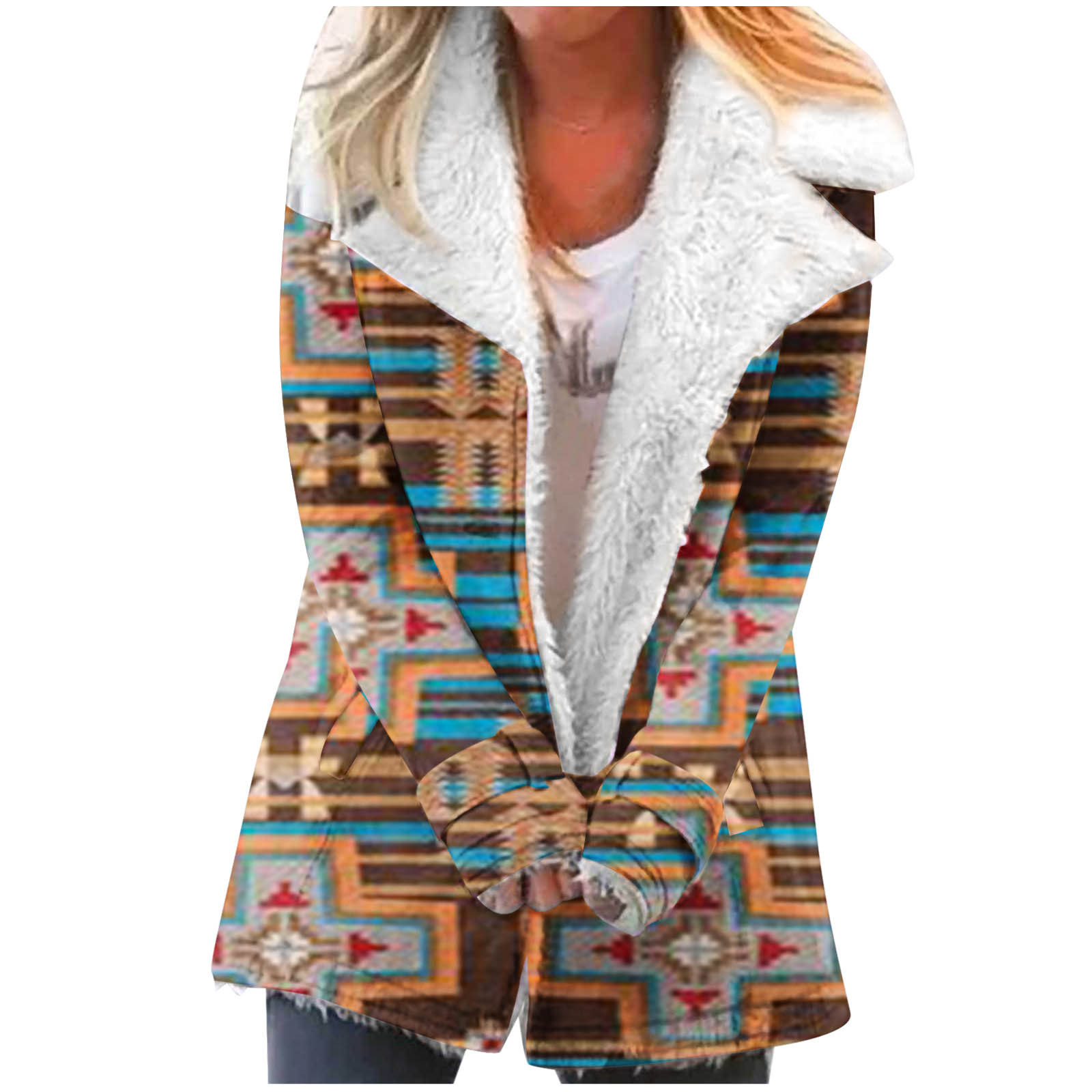 Fanxing Womens Winter Coats Aztec Printed Sherpa Lined Parkas Jacket