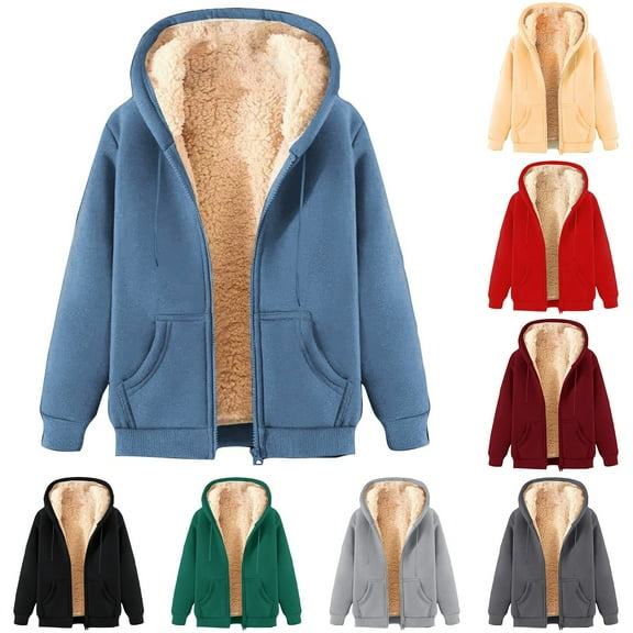 Fanxing Womens Winter Jacket 2025 Fashion Oversized Warm Sherpa Jackets Casual Fuzzy Fleece Lined Coats Hoodies Plus Size Long Sleeve Hooded Cardigan Outerwear with Pockets Light Blue,XL