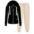 thumbnail image 1 of Fanxing Womens Zip Up Hoodies Tracksuits 2025 Fall Outfits Fleece Sweatshirts with Sweatpants 2 Piece Sets Comfort Hooded Drawstring Tops Lounge Matching Set On Clearance Black,L, 1 of 5