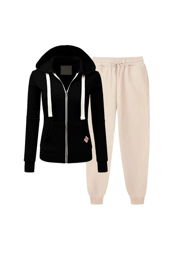 Womens Zip Up Hoodies Tracksuits 2025 Fall Outfits Fleece Sweatshirts with Sweatpants 2 Piece Sets Comfort Hooded Drawstring Tops Lounge Matching Set Track Orders My Order Black,XL