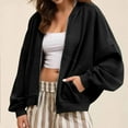thumbnail image 1 of Fanxing Womens Zip Up Sweatshirt Jacket Bomber Collar Batwing Sleeve Lightweight Fashion Casual Fall Trendy Y2K Coat with Pocket Black L, 1 of 9