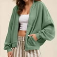 thumbnail image 1 of Fanxing Womens Zip Up Sweatshirt Jacket Bomber Collar Batwing Sleeve Lightweight Fashion Casual Fall Trendy Y2K Coat with Pocket Green M, 1 of 9