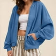 thumbnail image 1 of Fanxing Womens Zip Up Sweatshirt Jacket Bomber Collar Batwing Sleeve Lightweight Fashion Casual Fall Trendy Y2K Coat with Pocket Navy XL, 1 of 9
