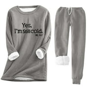 Fanxing Yes, I'm Still Cold Cozy Outfit for Women Cozy Sherpa Lined Pajama Set 2 Piece Sets, Comfort Loose Plush Womens Thermal Sets, 2024 Winter Womens Thermal Underwear Sets Gray,XXL