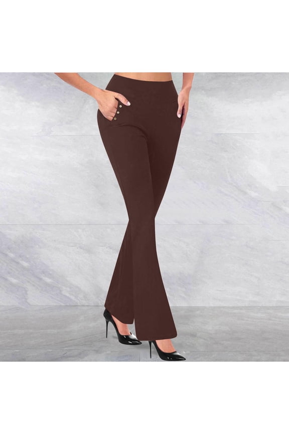 Yoga Dress Pants for Women No Front Seam High Waist Work Tourser Casual Business Bootcut Leggings Slacks Coffee L