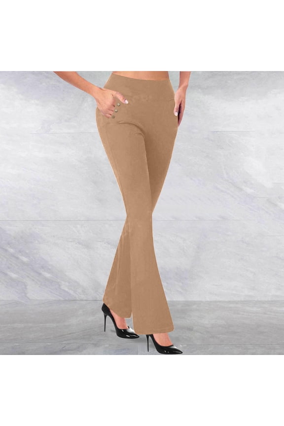 Yoga Dress Pants for Women No Front Seam High Waist Work Tourser Casual Business Bootcut Leggings Slacks Khaki L