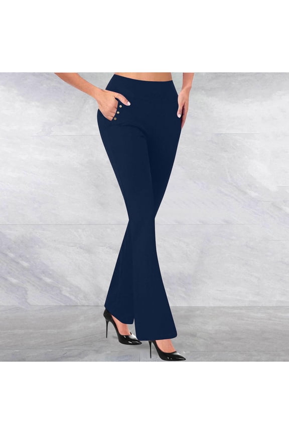 Yoga Dress Pants for Women No Front Seam High Waist Work Tourser Casual Business Bootcut Leggings Slacks Navy XL