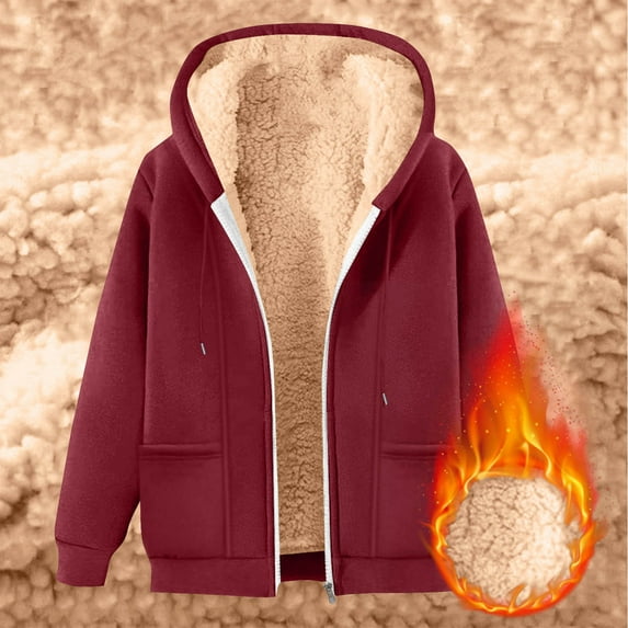 Fanxing Zip Up Hoodie Women Sherpa Fleece Lined Warm Jackets Fall Winter Long Sleeve Fuzzy Comfy Coat With Pocket XL