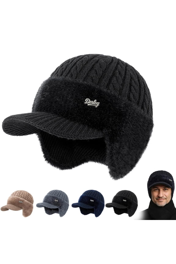 Fanyil Cold Shield Trapper, Coldshield Trapper Hat, Blocking Knitted Hats with Ear Flaps and Wool Brim, Soft Breathable (Black)