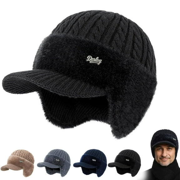 Fanyil Coldshield Trapper Hat - Winter Knit Ear Flap, Thick Heat-Lock Liner, Soft Plush for Men & Women (Black)