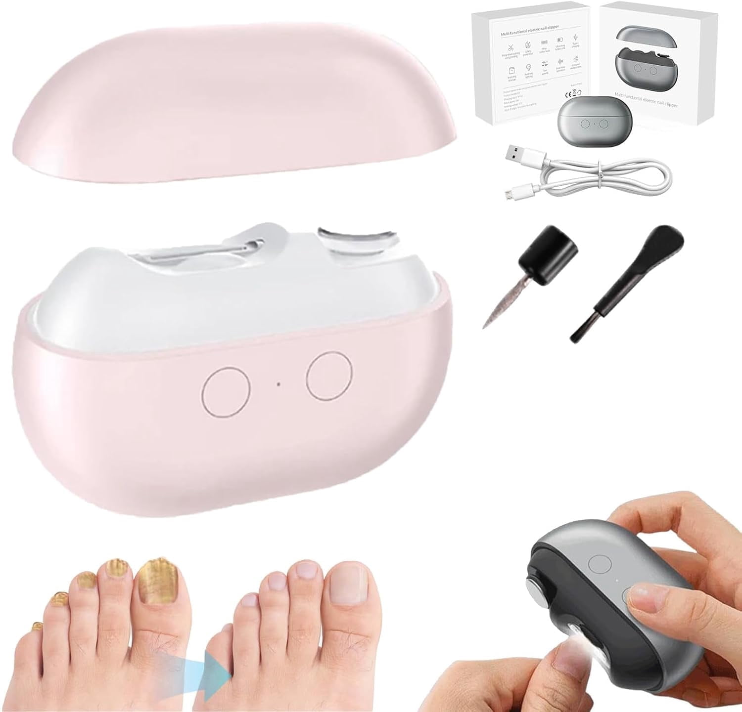 Fanyil Easy Clip Nail Clippers - 2026 Easyclip Smart Nail Clipper for Seniors, Electric Nails Care Tool with LED Light & Storage Box, Painless Toenail Trimmer for Thick Nails, Arthritis (Pink)