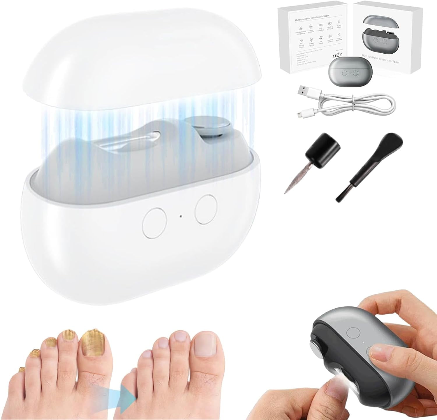 Fanyil Easy Clip Nail Clippers - 2026 Easyclip Smart Nail Clipper for Seniors, Electric Nails Care Tool with LED Light & Storage Box, Painless Toenail Trimmer for Thick Nails, Arthritis (White)